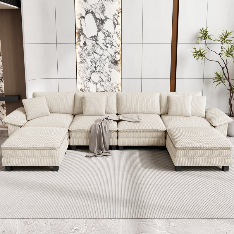 Canapé modulaire de 158 po avec 2 repose-pieds, siège surdimensionné en U profond avec accoudoirs larges amovibles