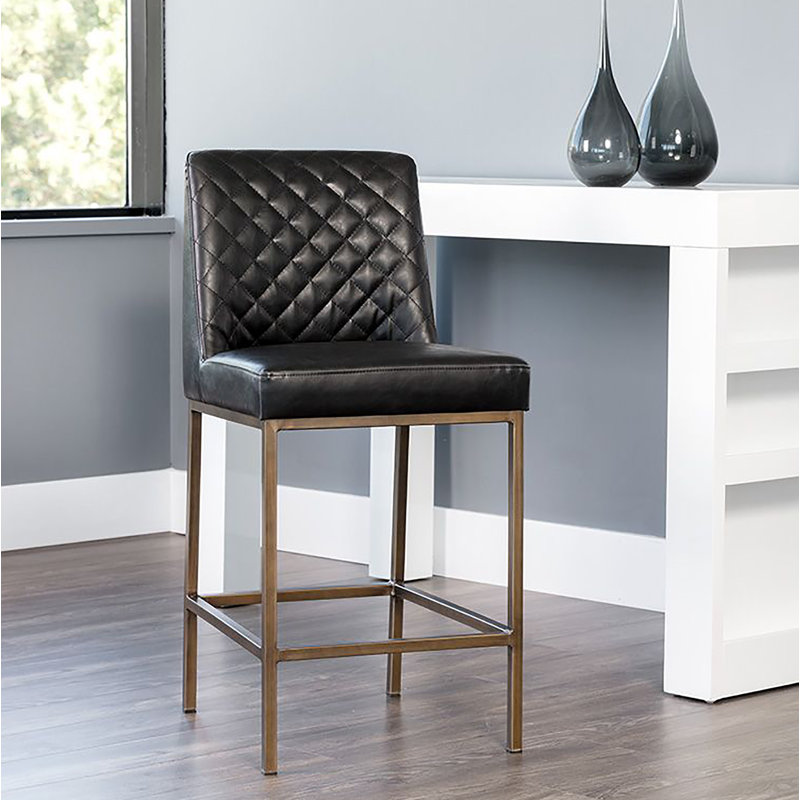 Mcgowen Upholstered Counter Stool with Metal Frame - Black, Black Faux Leather, Counter Stool (26" Seat Height)