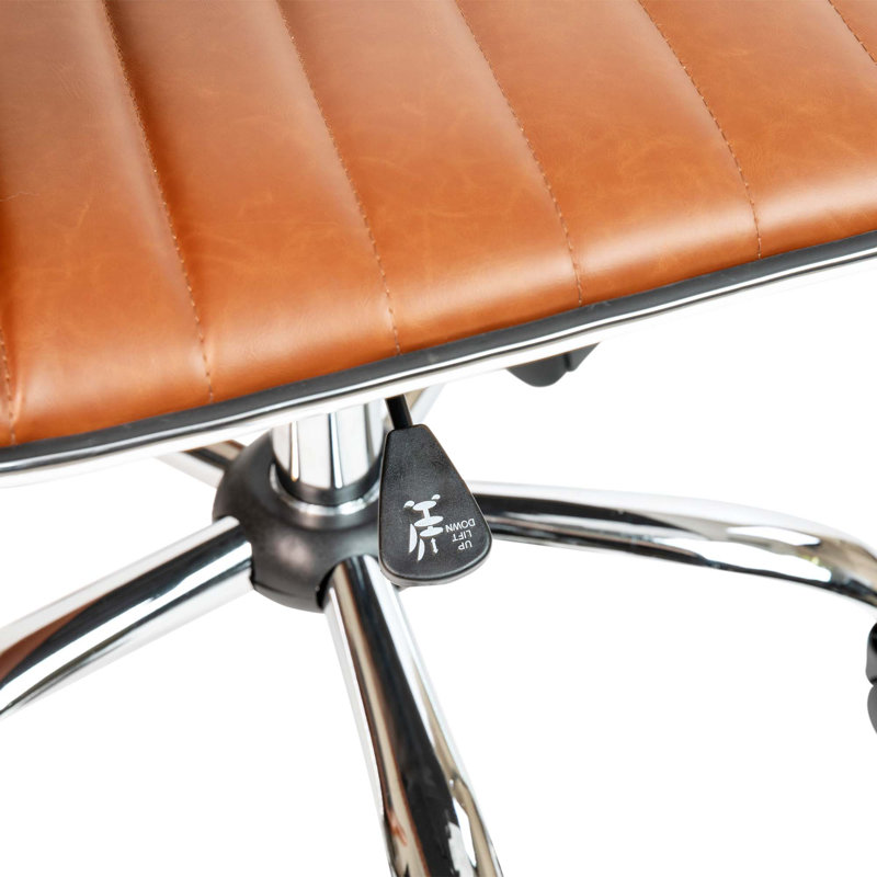 Brown Vinyl Low Back Armless Task Chair with Chrome Frame