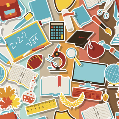Seamless Pattern With School Icons - Wrapped Canvas Print