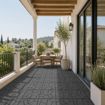 Carreaux de terrasse en pierre imbriqués de style pierre de 12 pouces pour une installation facile à faire soi-même, gris foncé