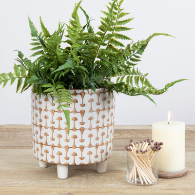 Footed Stoneware Planter with Abstract Print