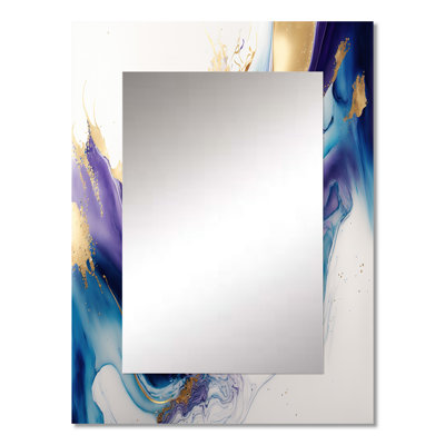 Bleu, or et mauve Splash Paint III - miroir spirales abstraites, miroir mural décoratif moderne, impression d'art en métal