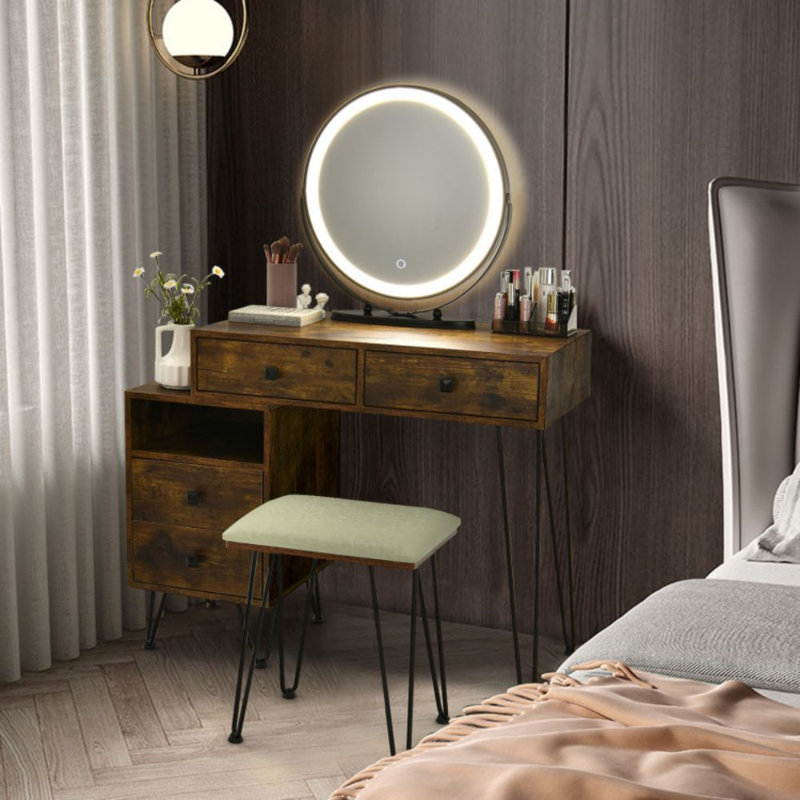 Coiffeuse Ajesh, Brun rustique / noir