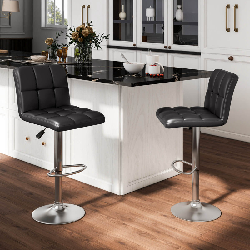 Flavienne Swivel Bar Stools Set Of 2 With Heavy-Duty Metal Base & Footrest Back, Black, 2