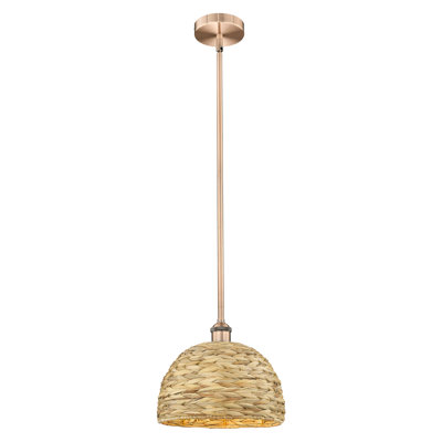 Edison - Rotin tissé - Mini-luminaire suspendu avec tige 12 po 1 lumière