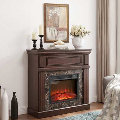 Electric Fireplace With Cherry - 42.57"W X 14"D 40"H, Space Efficient, Adjustable Flame Levels, Remote Control, Classic Decor Saver, Flames, Operation, Timeless Design