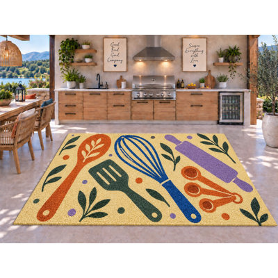 Tapis d'extérieur 5' x 7' Pin à rouleau Whisk, tapis bouclé en PVC imperméable, solide et résistant, tapis de patio robuste, tapis intérieur/extérieur à séchage rapide pour porche, terrasse, balcon, entrée, camping-car.