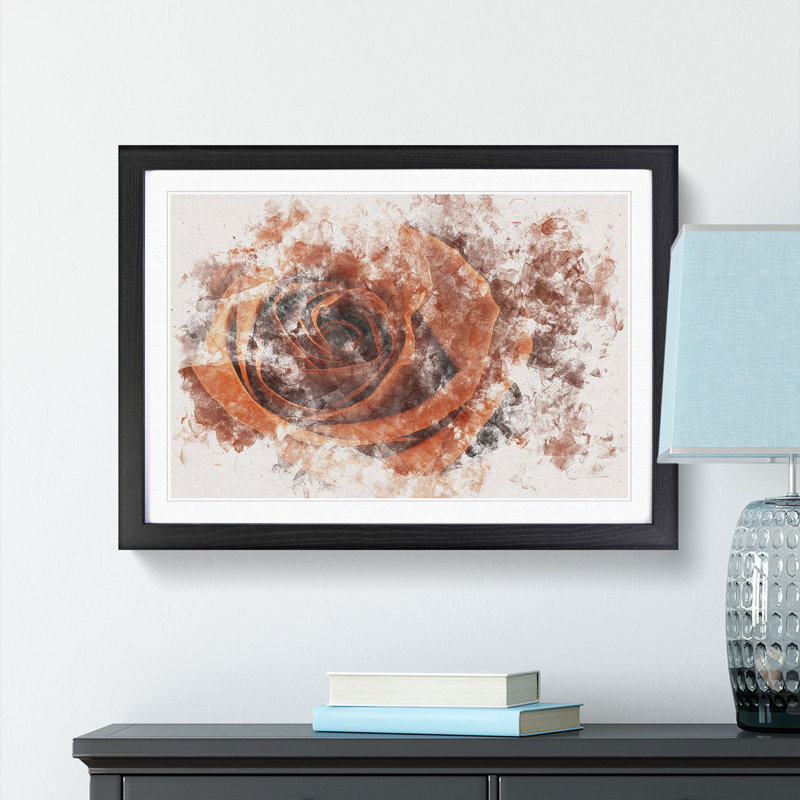 Orange Rose - Picture Frame Graphic Art Print, 24cm H x 33cm W x 2cm D, Black Framed