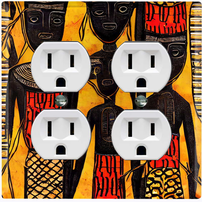 Native African Culture Orange Copper Rust Patina Teal Print 2 - Gang Toggle Light Switch Standard Wall Plate
