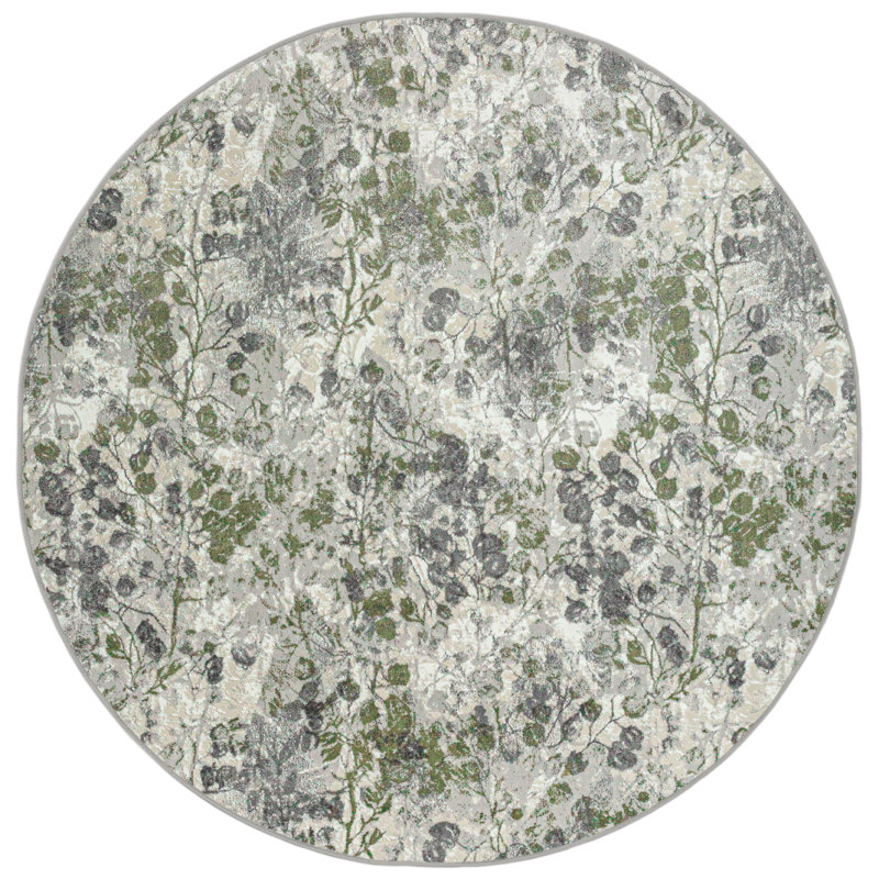 Mamane Transitional Floral Green Area Rug, Round 7'10" 