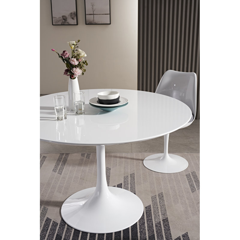 Katty Modern White MDF Dining Table Round, 60" W x 60" L