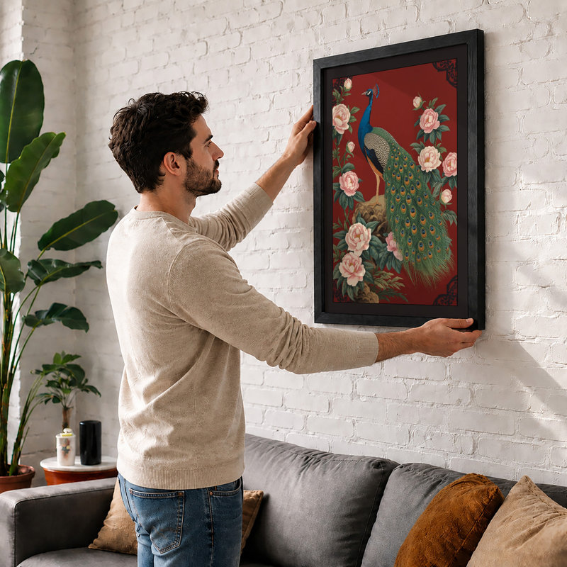 Peacock in Bloom Botanical - Framed Print, Unframed, A4 - 29.7 x 21.0 cm