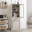 Grande armoire blanche pour le rangement et la présentation - salon, cuisine, salle à manger autoportante avec éléments en verre de tiroir à utilisation polyvalente