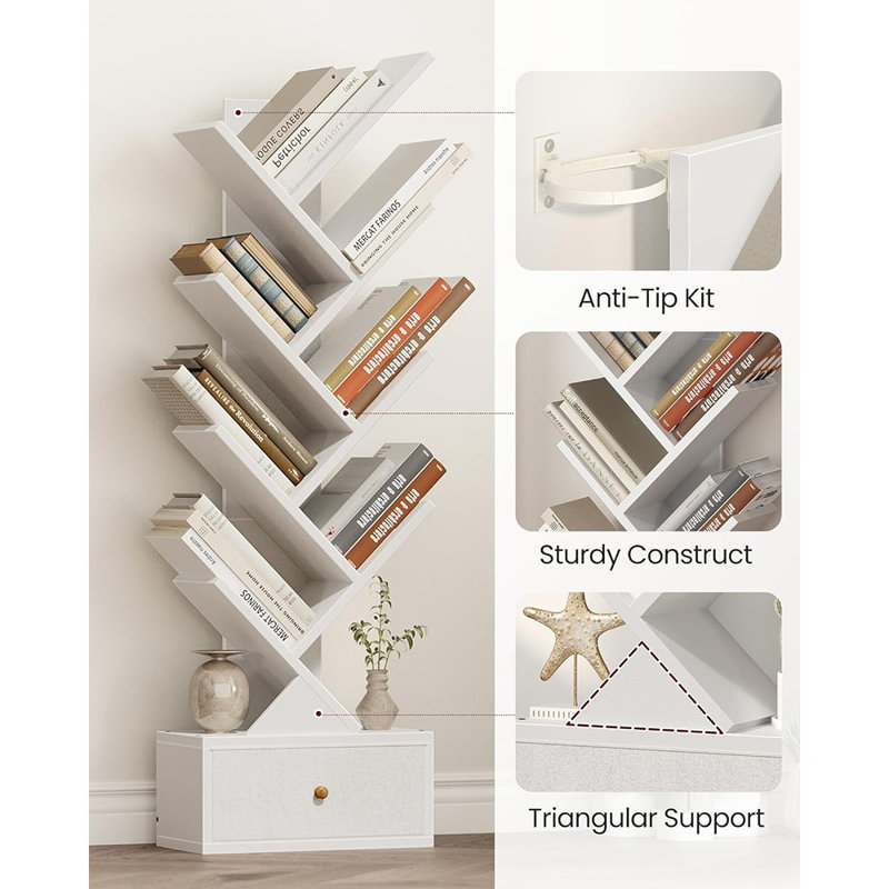 9 Tier Tree Book Shelf With Drawer, Floor Standing Bookshelf Sto...