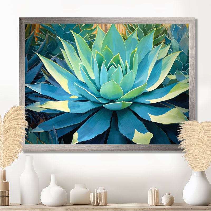 «Green Succulents Majestic Agave II - Succulent», art mural, H 24 po x l 32 po x P 1 po, Cadre simple argenté