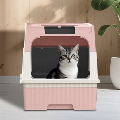 Bac à litière spacieux pour chat - Conception ouverte avec murs transparents, facile d'accès, avec pelle, pour les foyers multi-chats