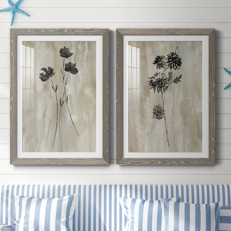 «Sumi-E Silhouette III», ensemble de 2 reproductions d'art, H 37,5 po x l 55 po x P 1,5 po, Grey