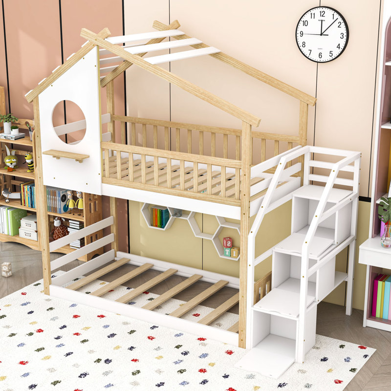 Twin-Over-Twin Bunk Bed With Roof And Staircase