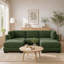 Canapé d'angle modulaire 3 places en chenille verte à détails froncés | Coussins de dossier épais en mousse haute densité | 2 poufs amovibles | Montage facile | Parfait pour le salon et la chambre