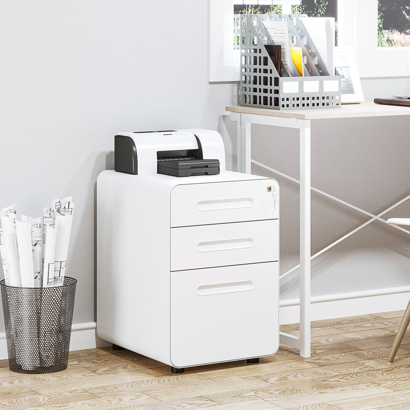 Lynnae 15.4'' Wide 3 -Drawer Mobile Steel File Cabinet, White