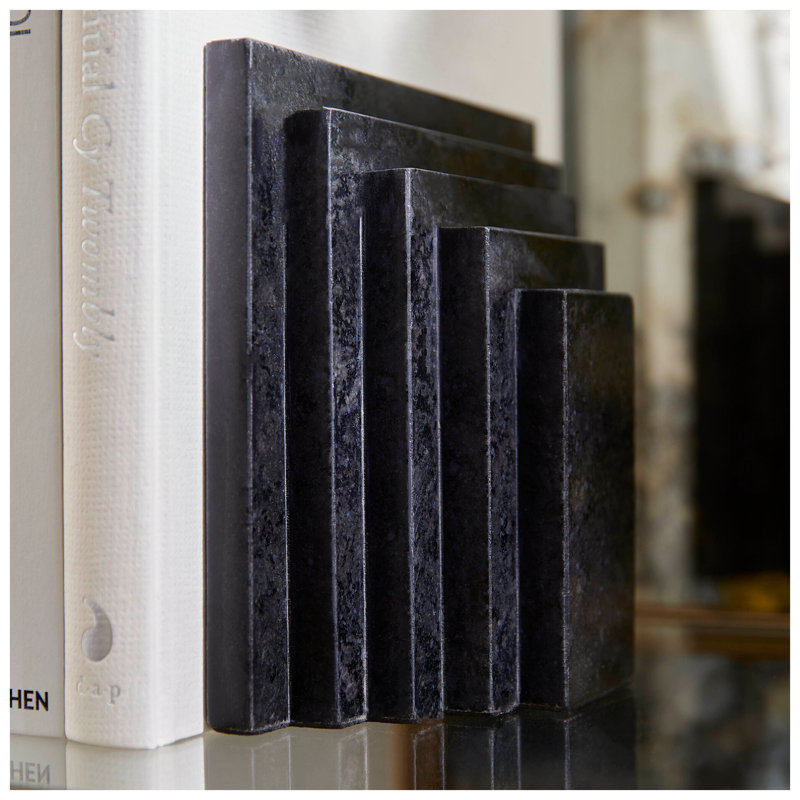 Epilogue Marble Non-skid Bookends, Black