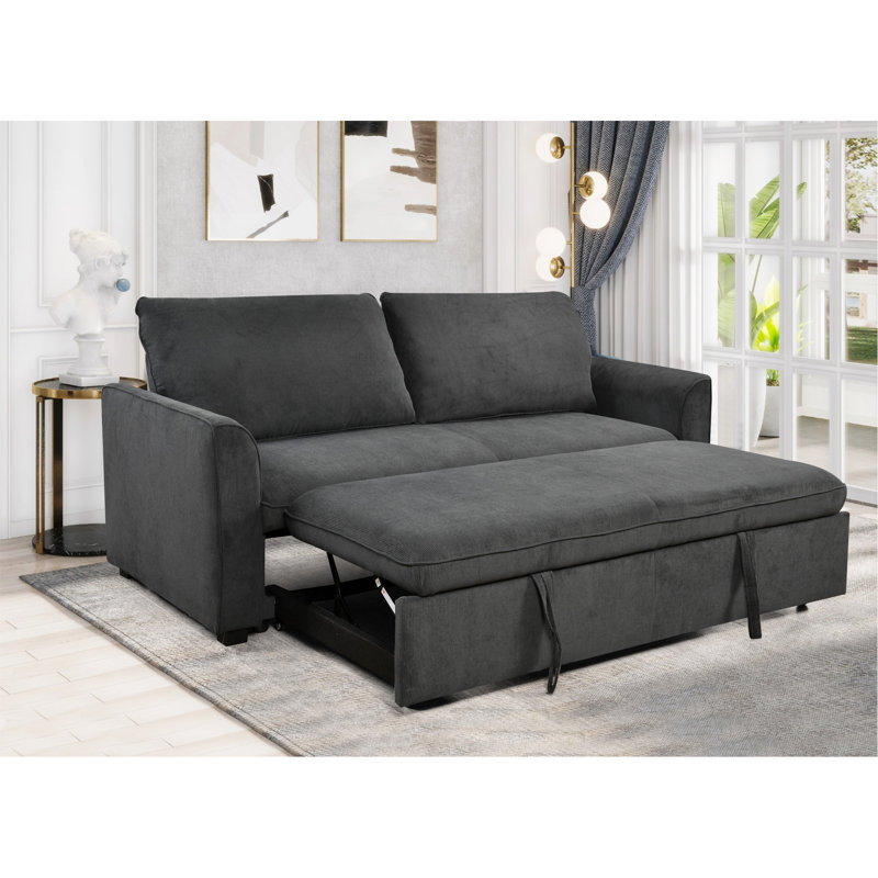 Versatile Sofa Bed With Adjustable Backrest And Space-Saving Pull-Out Feature, Dark Grey