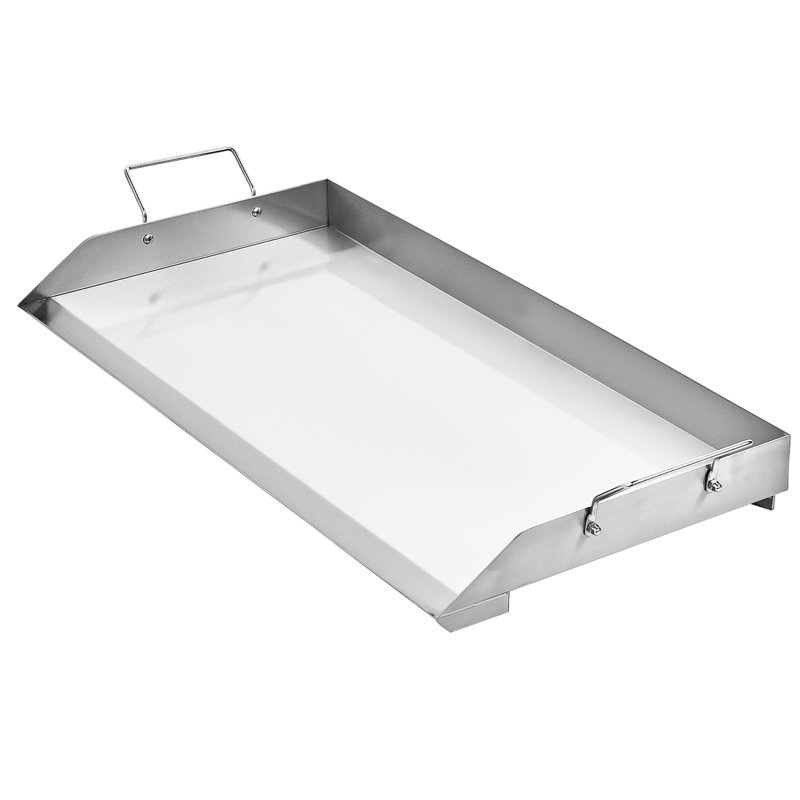 Plaque de cuisson universelle en acier inoxydable 32 x 16 po pour barbecue, fond renforcé en X, nettoyage facile grâce aux trous d'égouttement, entretien aisé.