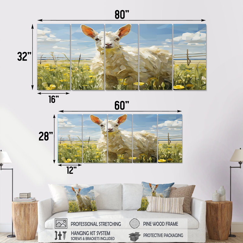 "Goat Pasture Patterns II" - ensemble d'art mural 5 pièces, H 28 po x l 60 po