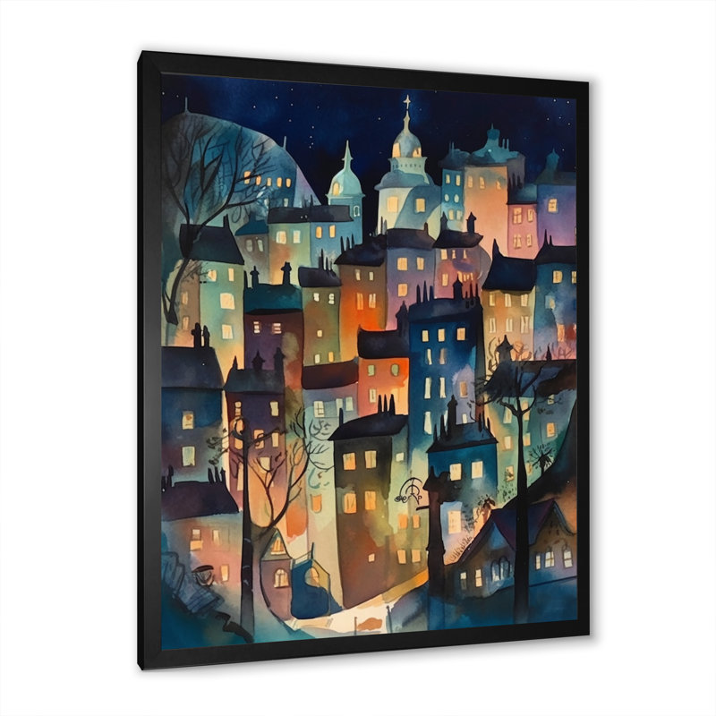 «Blue and Black Building The Cityscape», reproduction d'art sur toile, H 20 po x l 12 po x P 1 po, Cadre photo noir