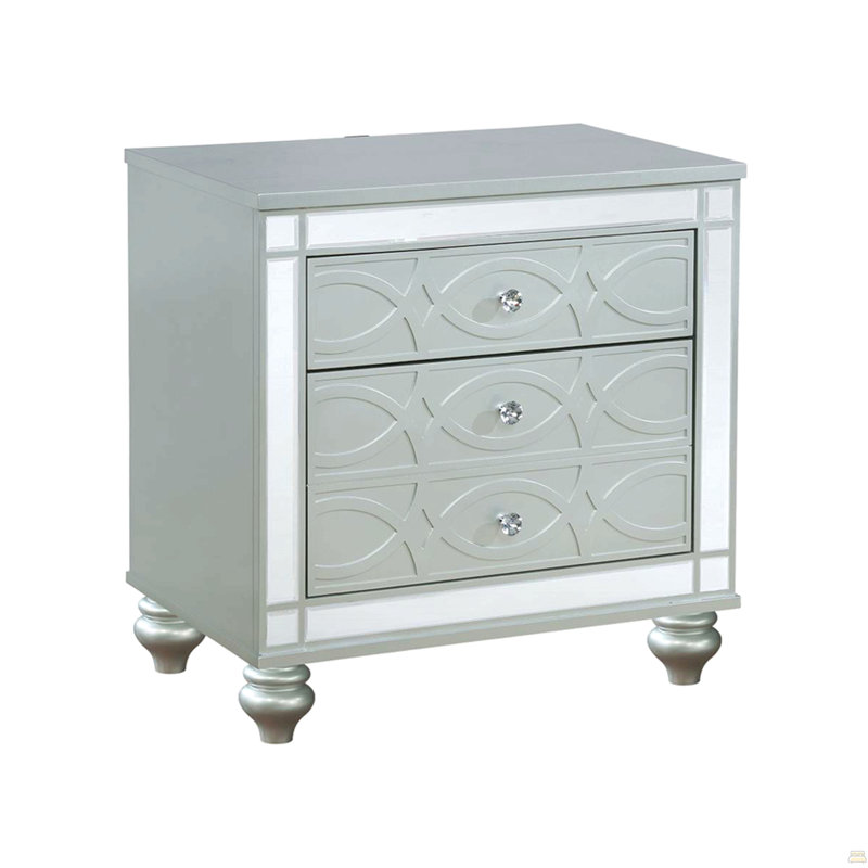 2 Drawers Nightstand With Fret Work Detail