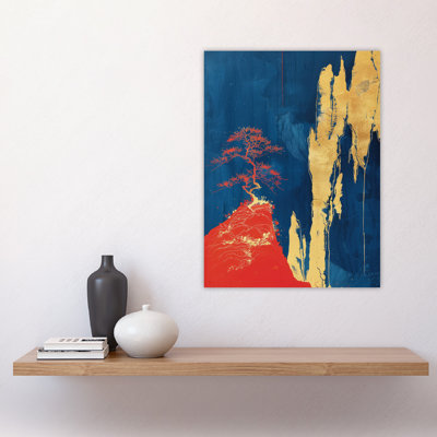 Wall Art Print Chinese Landscape Tree Blue Cliffside Poster