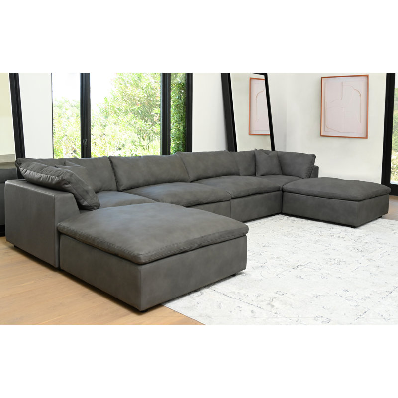 Canapé modulaire en cuir nubuck gris Jojo Fletcher Luxe