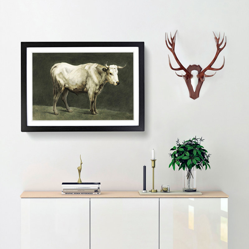 Beauty Of A Bull by Jean Bernard - Single Picture Frame Painting, 24cm H x 33cm W x 2cm D, Black Framed