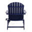 Chaise pliante en bois bleu avec porte-gobelets pour terrasse extérieure - Profondeur : 76,8 cm, largeur : 88,6 cm, hauteur : 86,5 cm, poids : 9,8 kg. Idéal pour se détendre sur une terrasse ou au bord de la piscine.