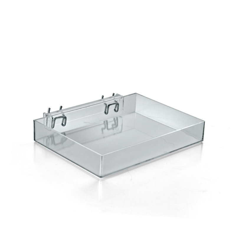Clear Acrylic Open Tray for Pegboard or Slatwall, 9.5" Wide