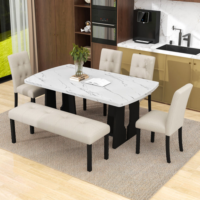 Ensemble de salle à manger 6 pièces Modern, Blanc, Beige