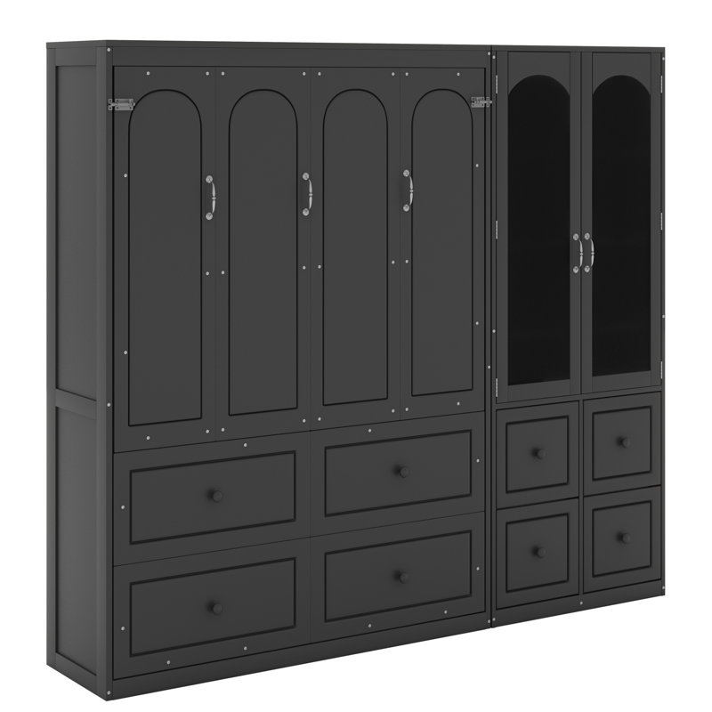 Lit escamotable avec armoires réversibles et portes en acrylique transparent, Black
