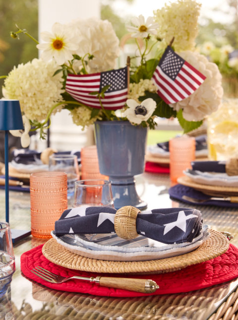 A table is set for a Fourth of July party.