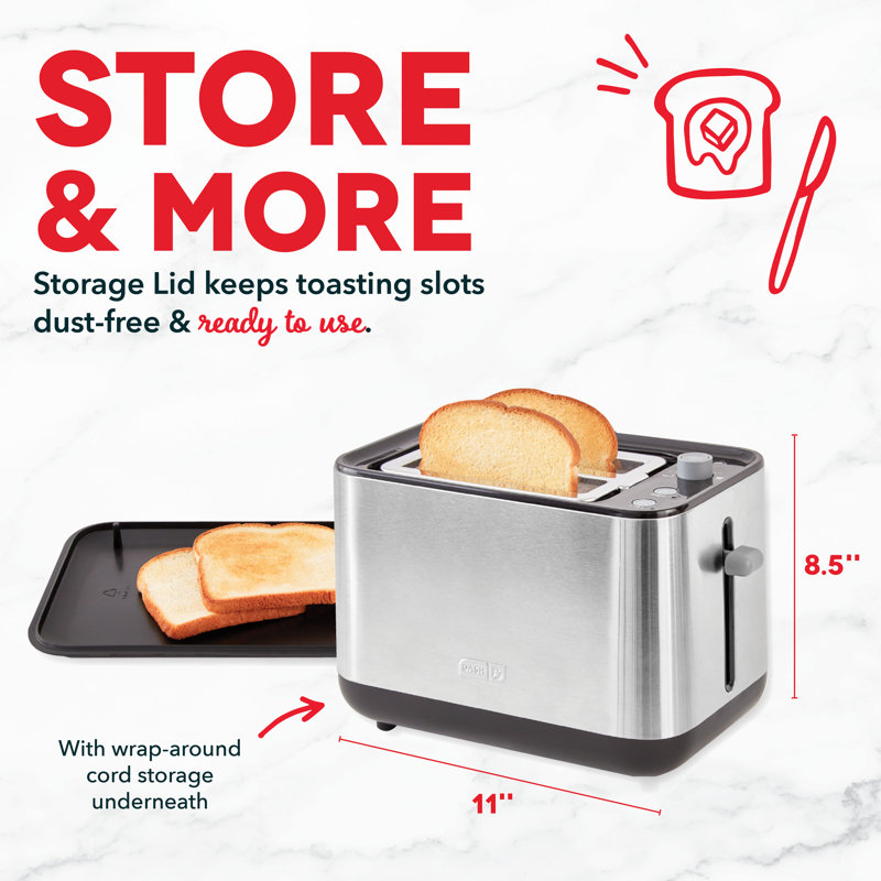 Dash SmartStore 2-Slice Toaster, Black/Chrome