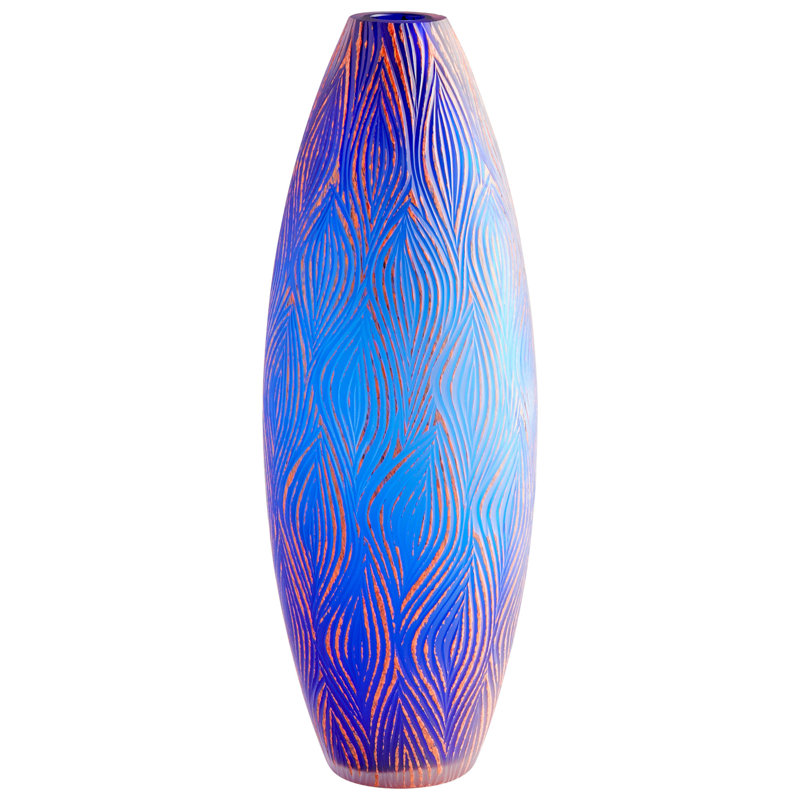 Fused Groove Glass Table Vase, 17.25" H x 6.25" W x 6.25" D