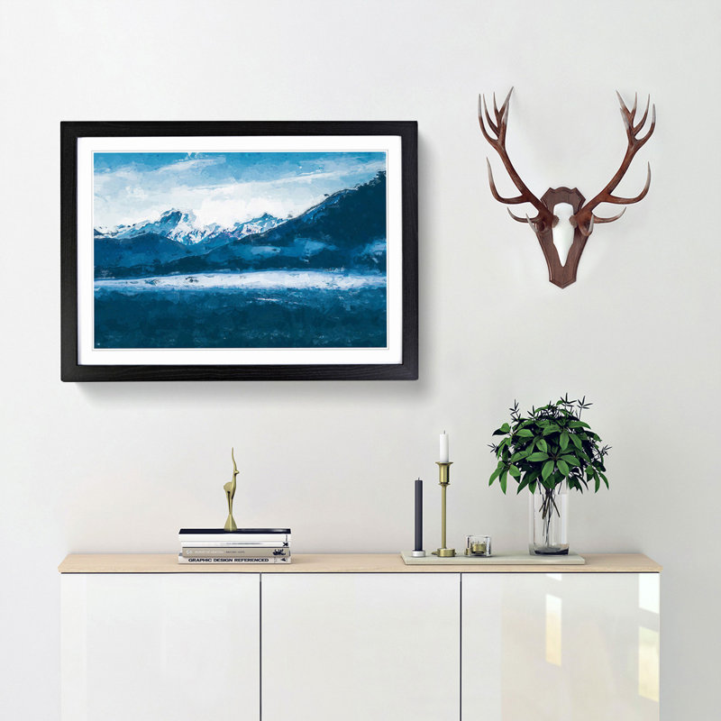 Snow Covered Mountains in Abstract - Picture Frame Graphic Art Print, 62cm H x 87cm W x 2cm D, Black Framed