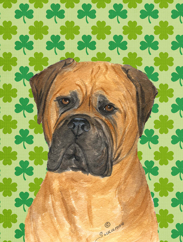 Drapeau de jardin à 2 côtés st. patrick day trèfle, Bull-mastiff