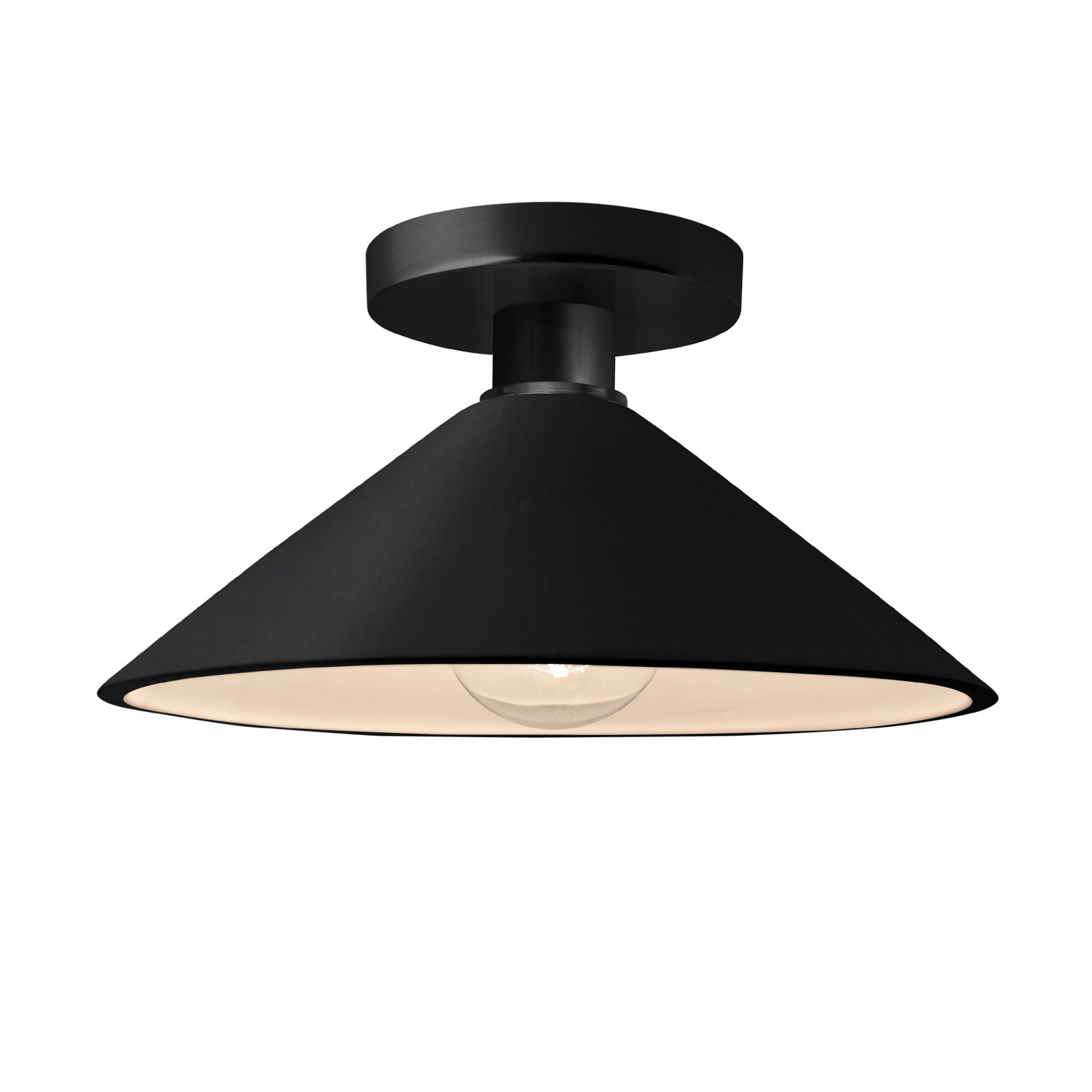 Single Light Ceramic Semi Flush Mount, Carbon Matte Black, Matte Black, Incandescent (Not Included)
