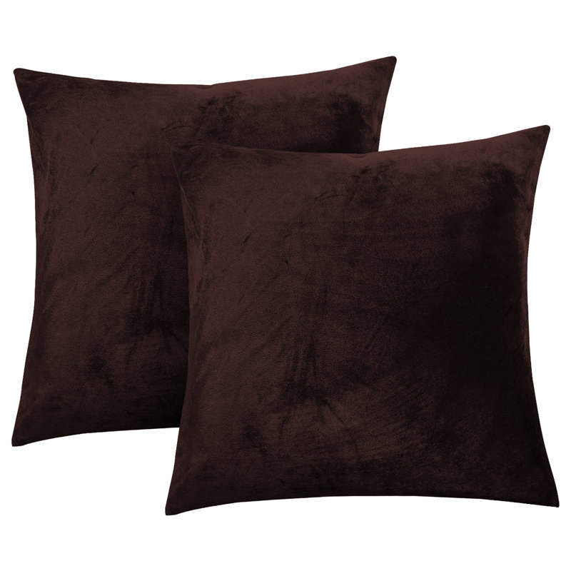 Aspire Homeware Square Plain Velvet Scatter Cushion Cover, Brown, Pack of 2