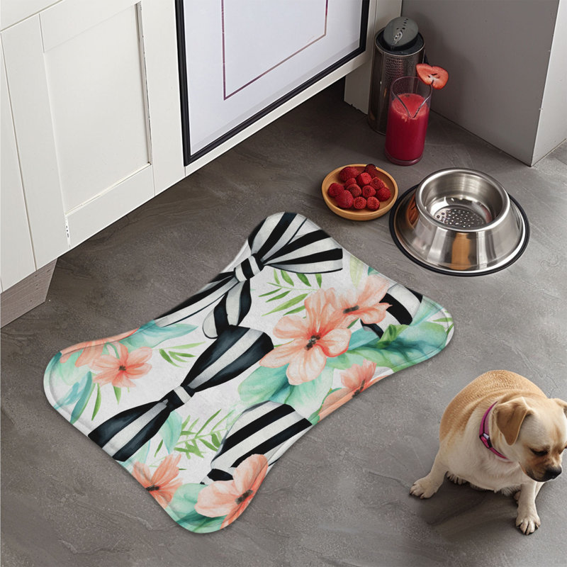 Striped Bow Black - 1 Piece Bone Shape Feeding Mat