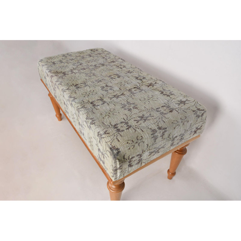 Cotton Upholstered Bench, White, 45cm H x 120cm W x 45cm D