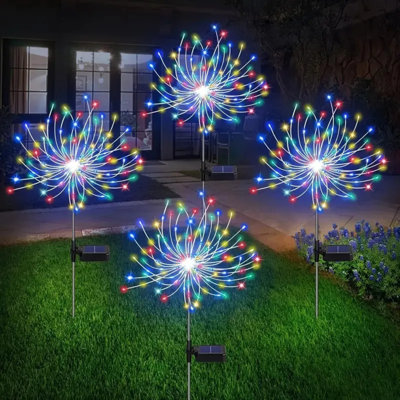 4 Pcs 120 Led Solar Firework Lights – Starburst Fairy Lights With 8 Lighting Modes Ip65 Waterproof,patio/yard/christmas Holiday Decor