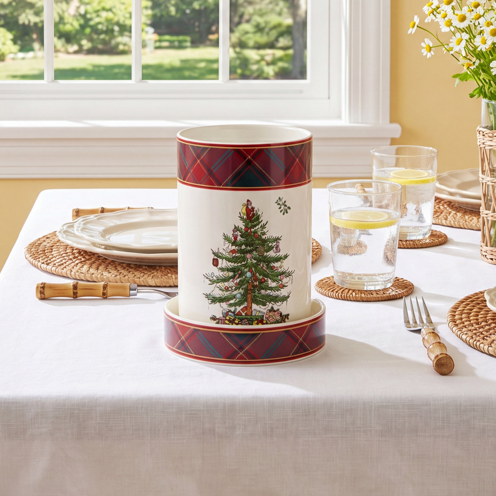 Christmas Tree Tartan Wine Chiller Set
