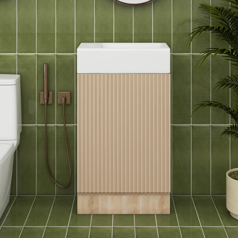18.6" Small Bathroom Vanity With Sink, Bathroom Cabinet With Two-Tier Shelf, Toilet Paper Holder And Soft Closing Doorc